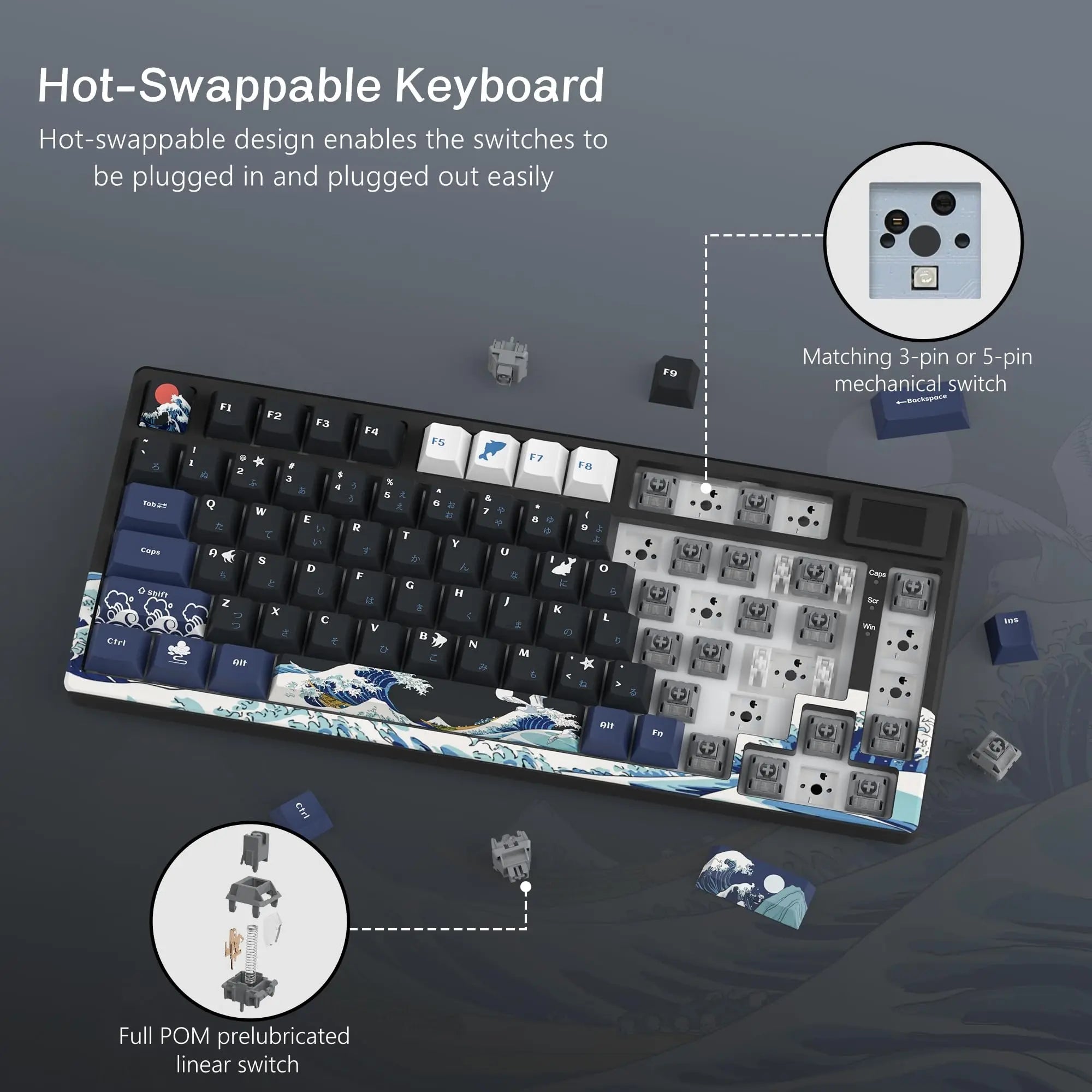 Wired Mechanical Gaming Keyboard with OLED Display Full Key Hot-Swappable Pudding - Maxwell shop