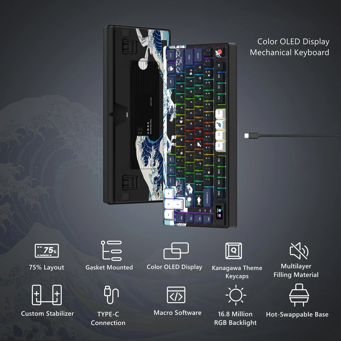 Wired Mechanical Gaming Keyboard with OLED Display Full Key Hot-Swappable Pudding - Maxwell shop