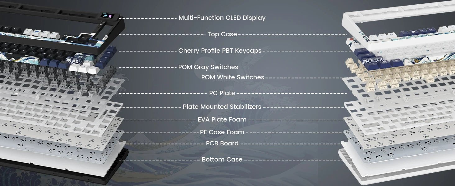 Wired Mechanical Gaming Keyboard with OLED Display Full Key Hot-Swappable Pudding - Maxwell shop